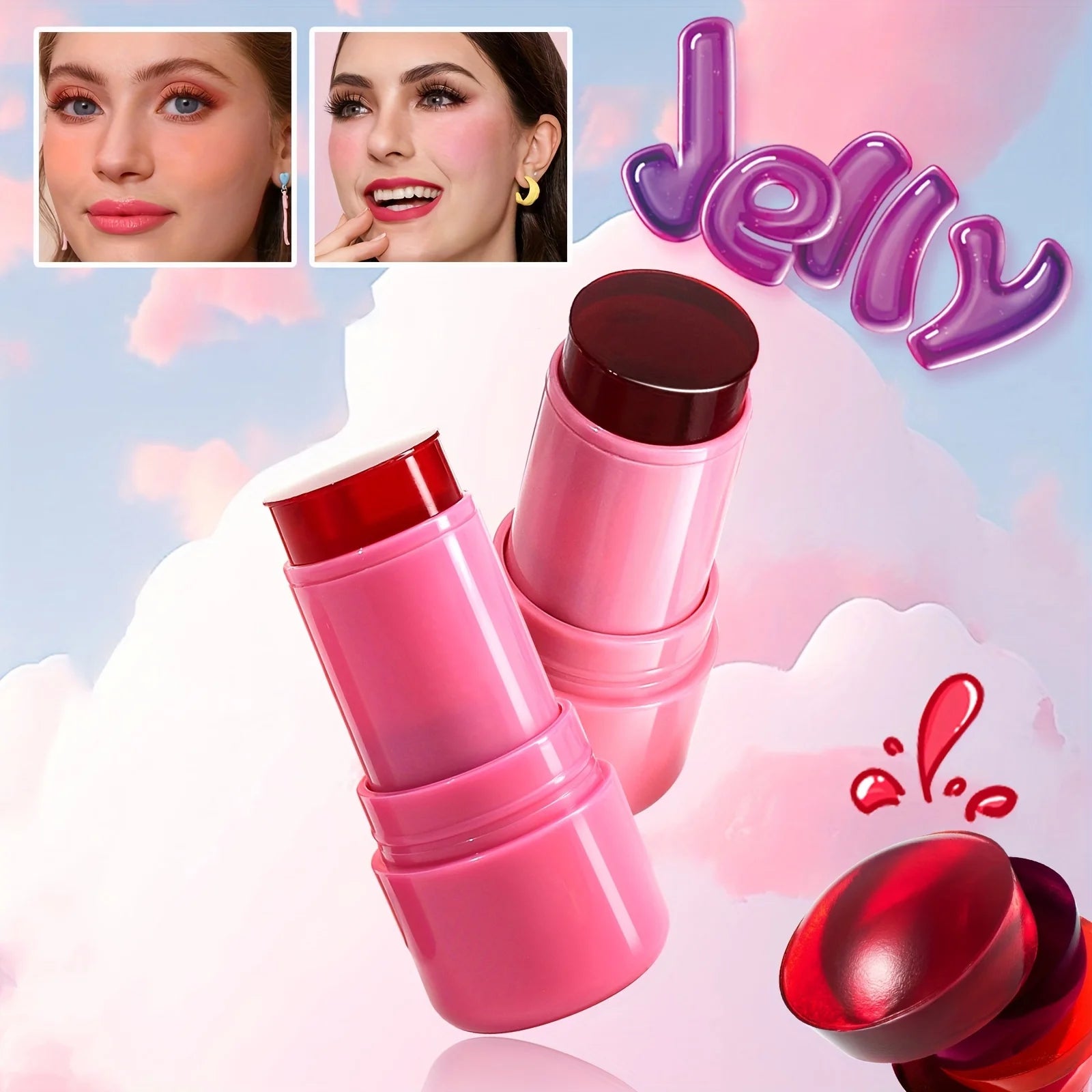 Jelly Blush Stick Lip and Cheek Stick, Multi-purpose Jelly Tint Jelly Blush, Water Jelly Tint,Blush Cooling Water Tint Sheer Lip