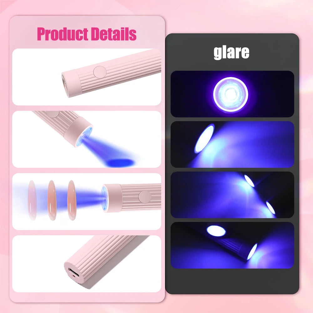 YIKOOLIN 1 Pc Portable UV/LED Pen Shape Nail Lamp For Gel Nail Polish Press On Nails Cordless Rechargeable USB Nail Dryer