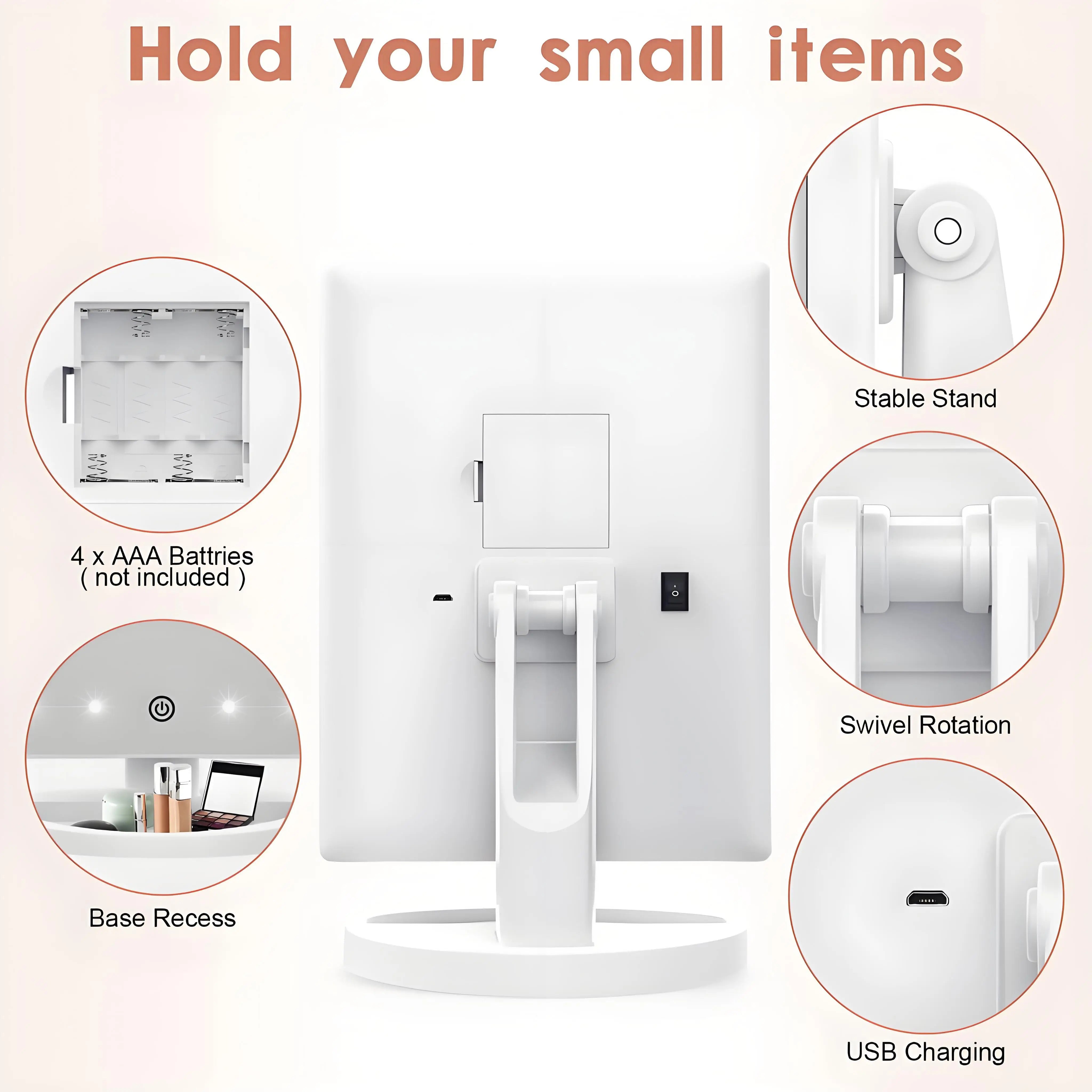 Pro Vanity Mirror with 21 LED Natural Light Tri-Zone Magnification USB-C Anti-Glare 180° Adjustable for Makeup & Skin Care