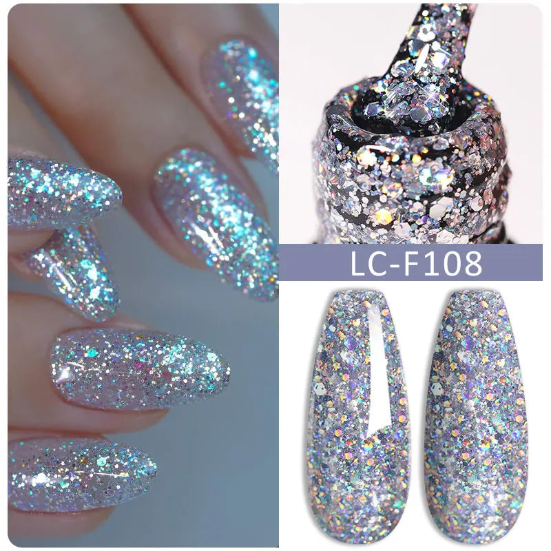 LILYCUTE 7ML Silver Gold Colorful Glitter Gel  Nail Polish Spring Sparkling Sequins Semi Permanent Soak Off Nail Art Gel Varnish