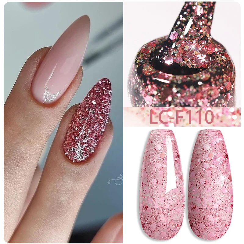 LILYCUTE 7ML Silver Gold Colorful Glitter Gel  Nail Polish Spring Sparkling Sequins Semi Permanent Soak Off Nail Art Gel Varnish