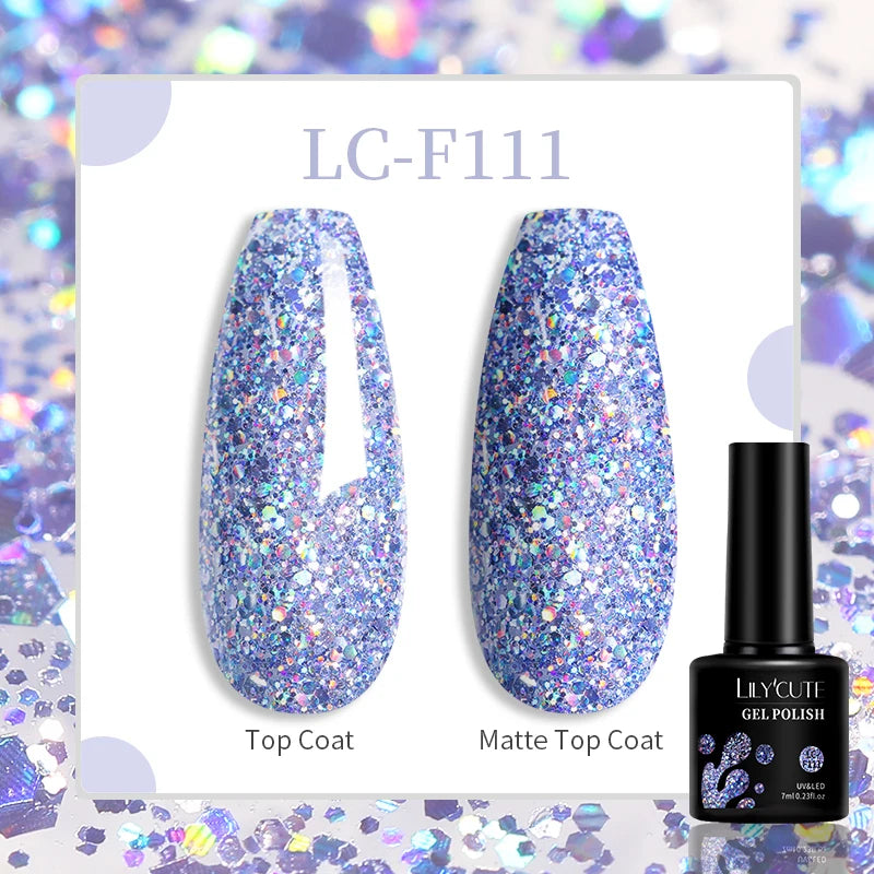 LILYCUTE 7ML Silver Gold Colorful Glitter Gel  Nail Polish Spring Sparkling Sequins Semi Permanent Soak Off Nail Art Gel Varnish