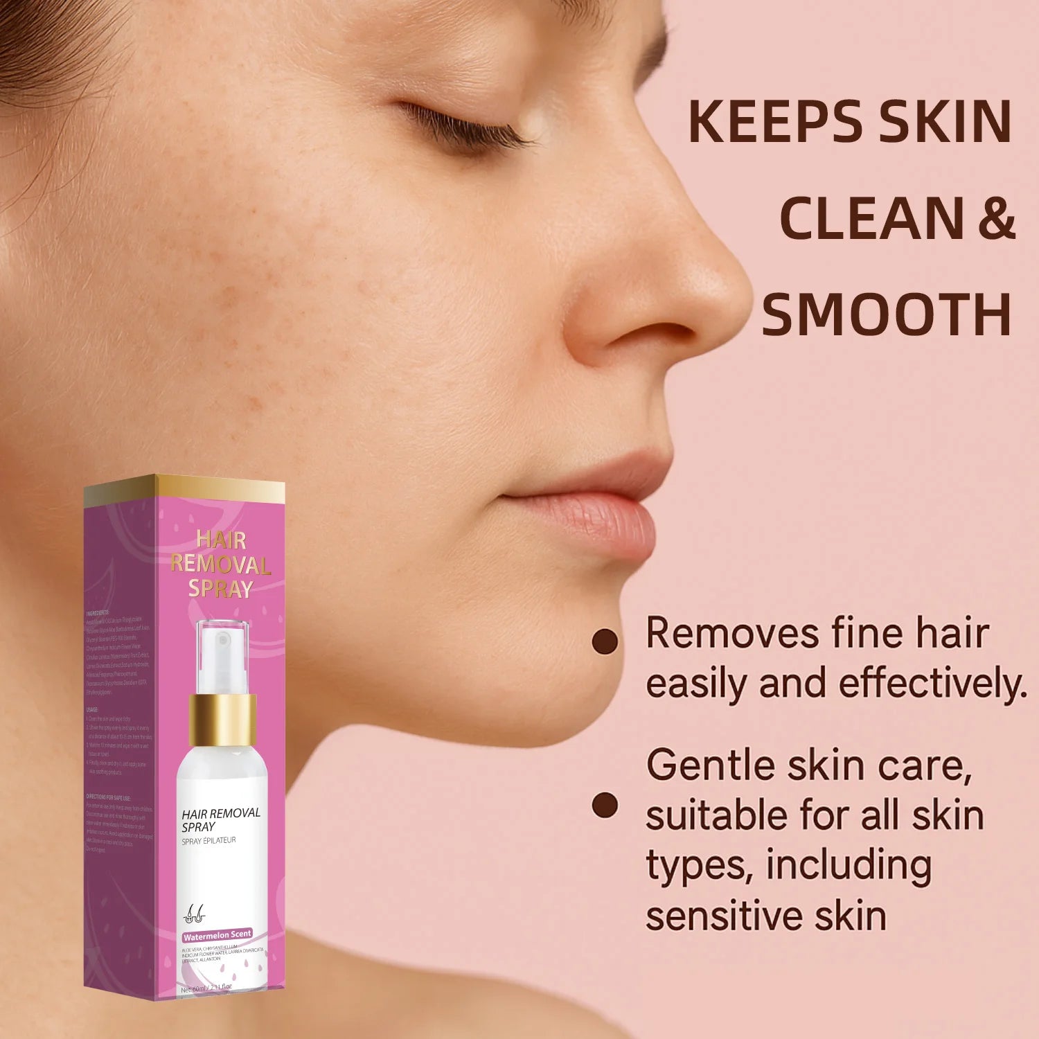 60ML Hair Removal Spray Hair Growth Inhibitor Spray Painless Hair Reduction Permanently Inhibits Hair Growth Skin Silky Smooth