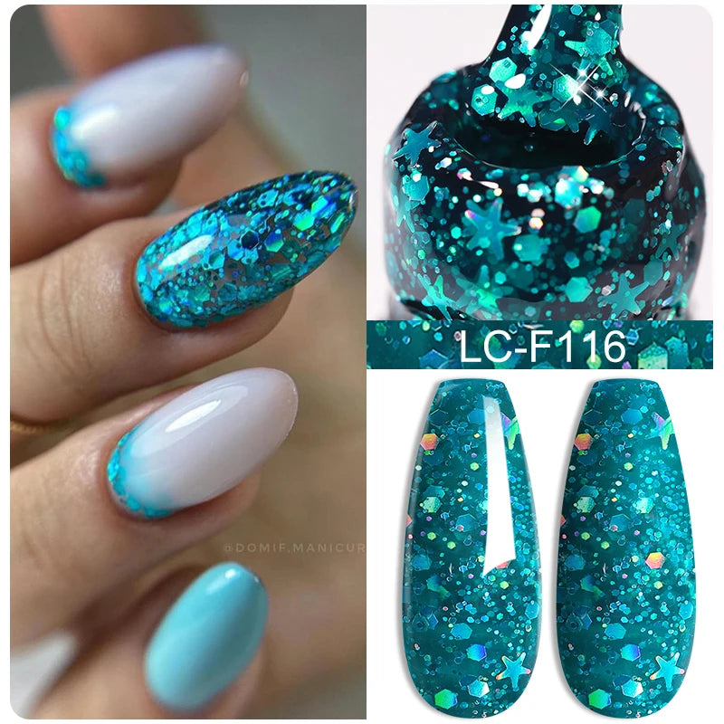 LILYCUTE 7ML Silver Gold Colorful Glitter Gel  Nail Polish Spring Sparkling Sequins Semi Permanent Soak Off Nail Art Gel Varnish