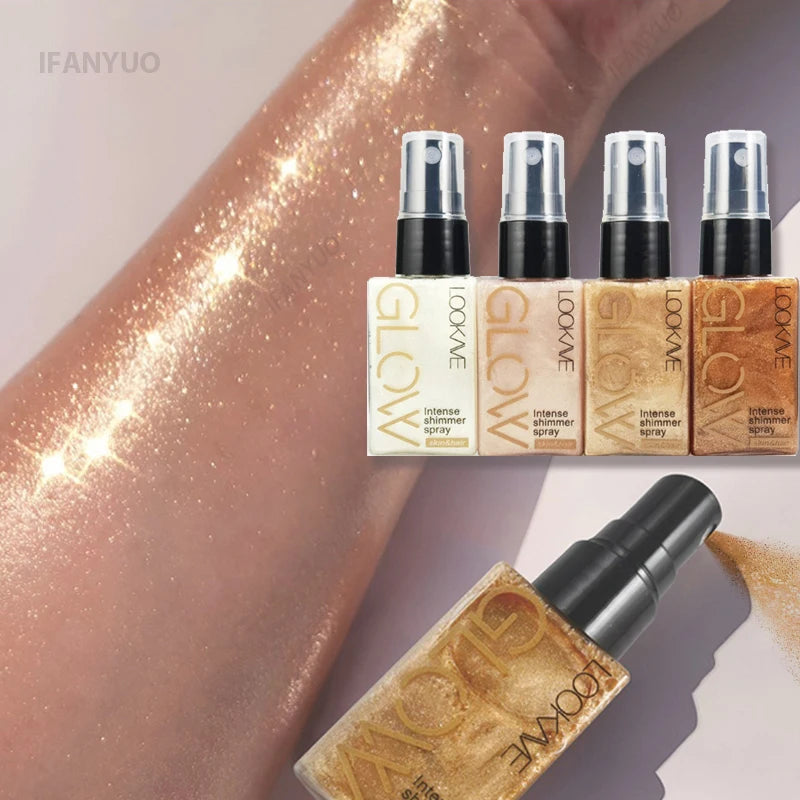 Shimmer Oil Spray Waterproof Long Lasting Moisturizing Gold Bronze Contour Brightening for Face Body Sparkle Liquid Highlighter