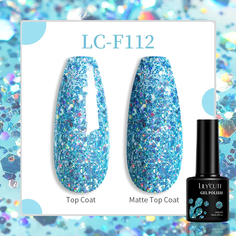 LILYCUTE 7ML Silver Gold Colorful Glitter Gel  Nail Polish Spring Sparkling Sequins Semi Permanent Soak Off Nail Art Gel Varnish