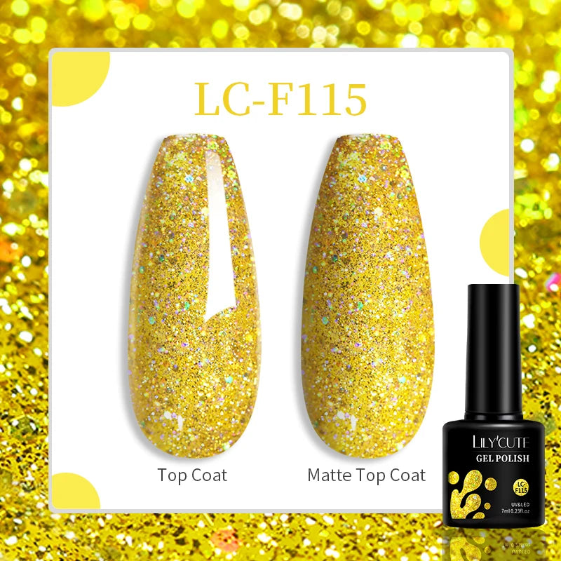 LILYCUTE 7ML Silver Gold Colorful Glitter Gel  Nail Polish Spring Sparkling Sequins Semi Permanent Soak Off Nail Art Gel Varnish
