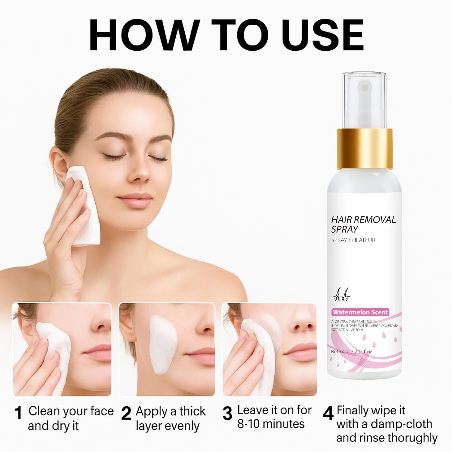 60ML Hair Removal Spray Hair Growth Inhibitor Spray Painless Hair Reduction Permanently Inhibits Hair Growth Skin Silky Smooth