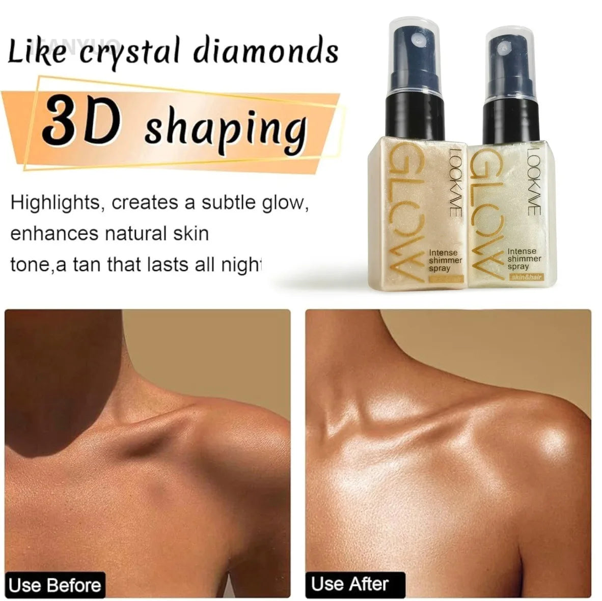 Shimmer Oil Spray Waterproof Long Lasting Moisturizing Gold Bronze Contour Brightening for Face Body Sparkle Liquid Highlighter