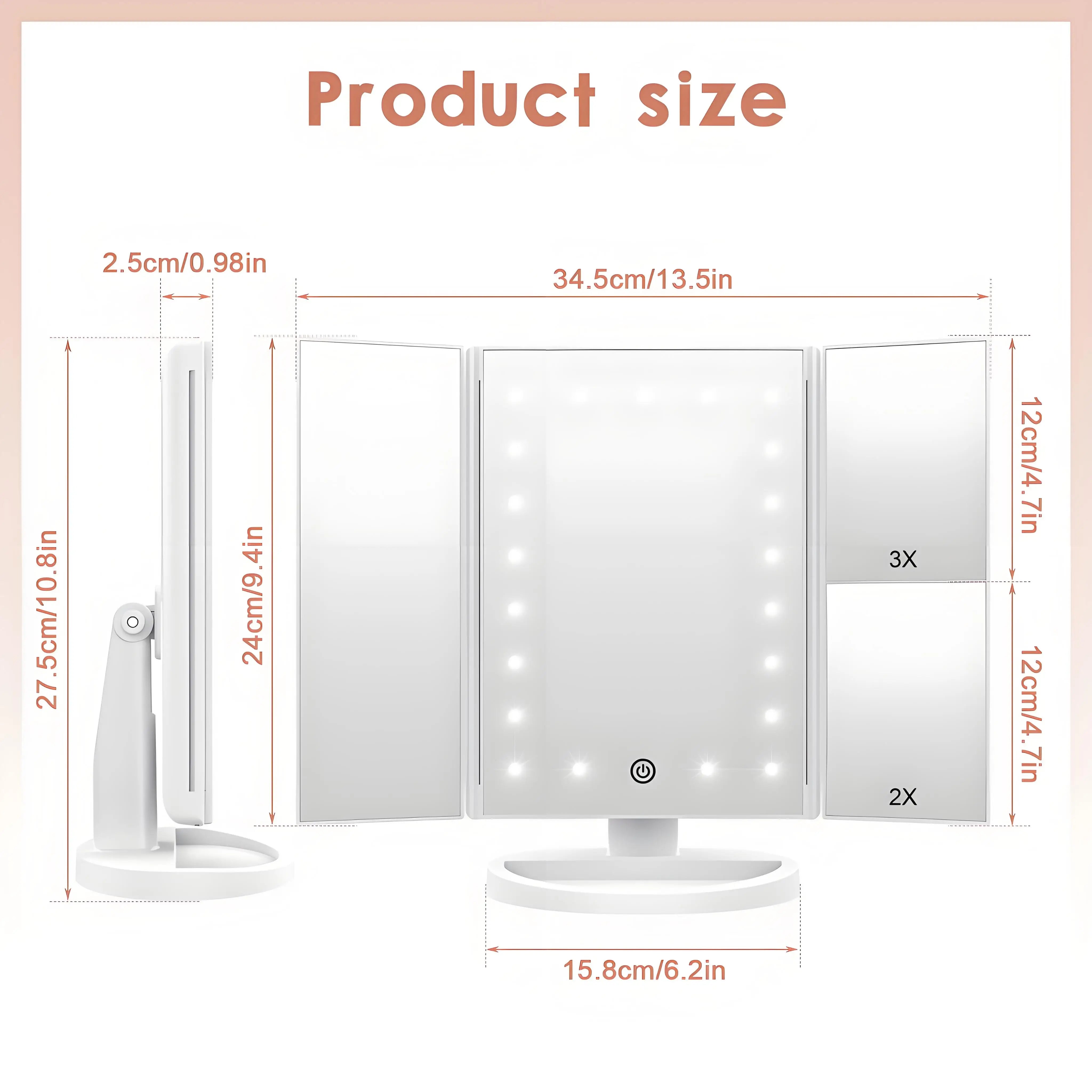 Pro Vanity Mirror with 21 LED Natural Light Tri-Zone Magnification USB-C Anti-Glare 180° Adjustable for Makeup & Skin Care
