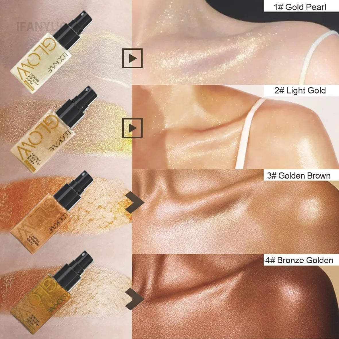 Shimmer Oil Spray Waterproof Long Lasting Moisturizing Gold Bronze Contour Brightening for Face Body Sparkle Liquid Highlighter