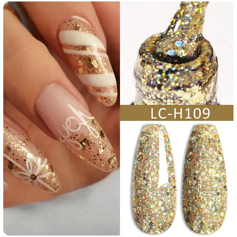 LILYCUTE 7ML Silver Gold Colorful Glitter Gel  Nail Polish Spring Sparkling Sequins Semi Permanent Soak Off Nail Art Gel Varnish